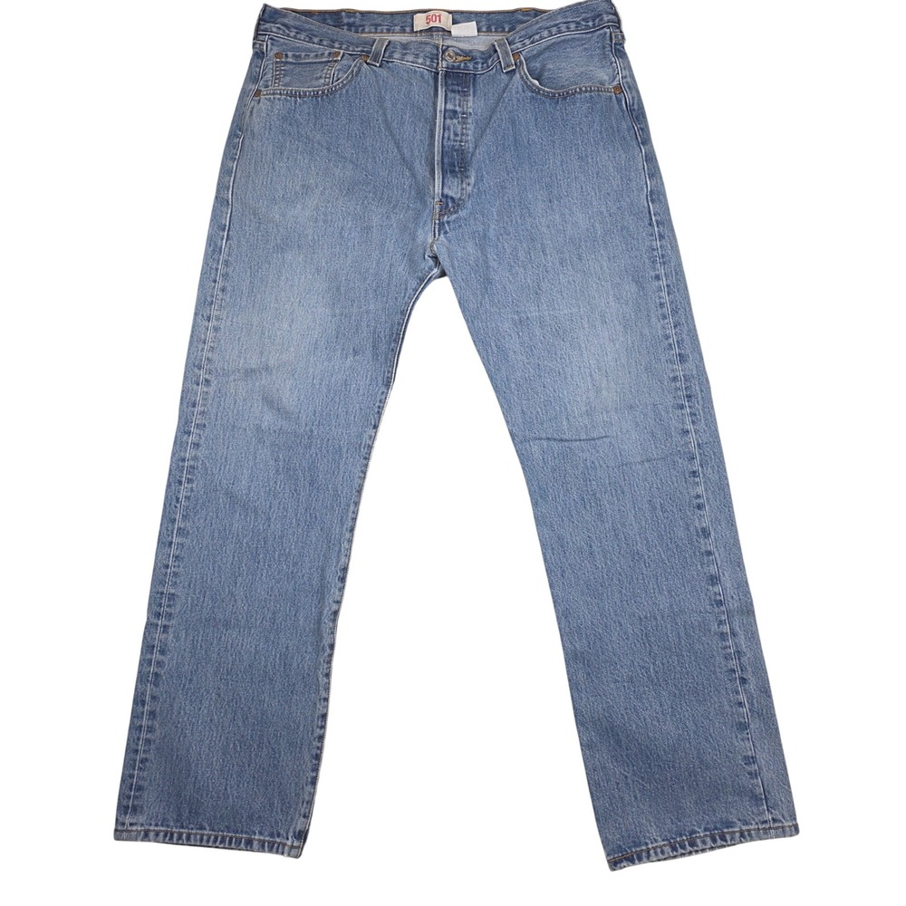 Levi Strauss 501 Mens Jeans Button Fly Straight Leg Distressed Y2K Style 38x32